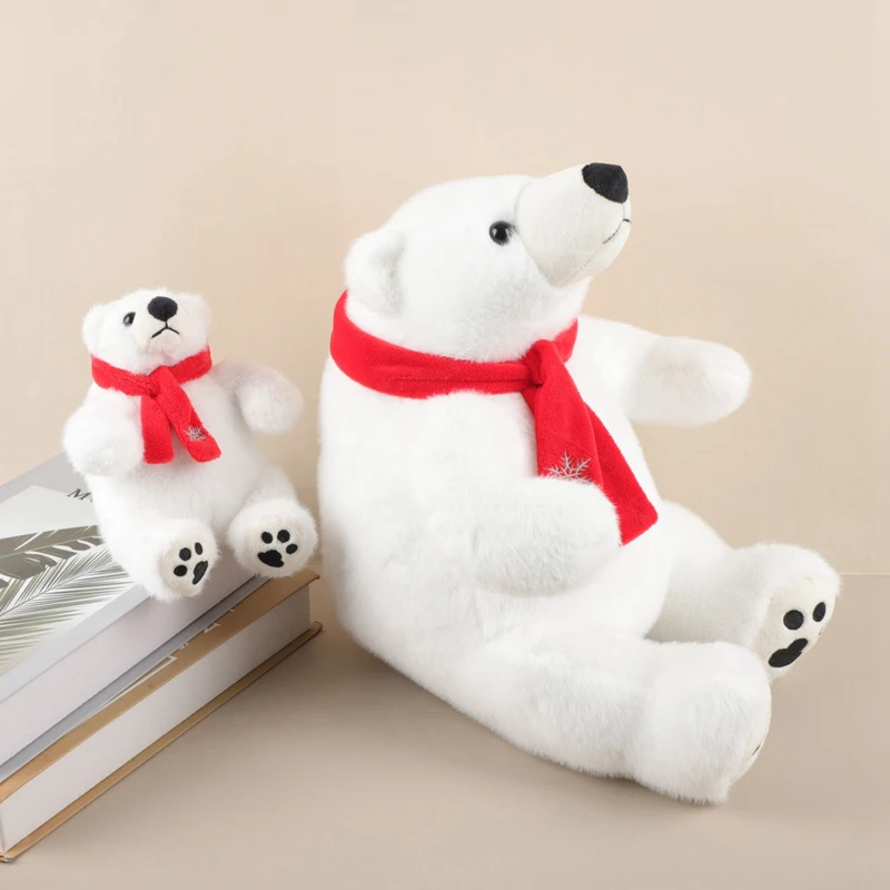 Großfüßiger Sitzender Eisbär Plüschtier mit Rotem Schal Flauschiges Gestopftes Eisbär-Kuscheltier Weiches Rundes Wildtier Zoo-Souvenir – Detail 11