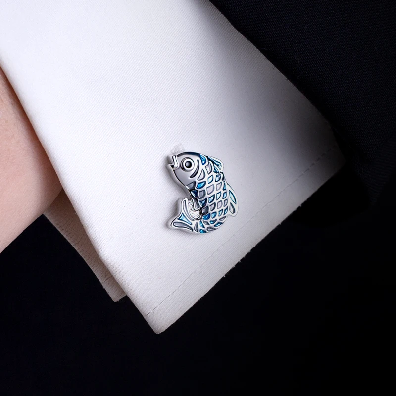 KFLK Jewelry French shirt cufflinks for men\'s Gifts Brand Animal cuff buttons Blue fish cuff links High Quality guests