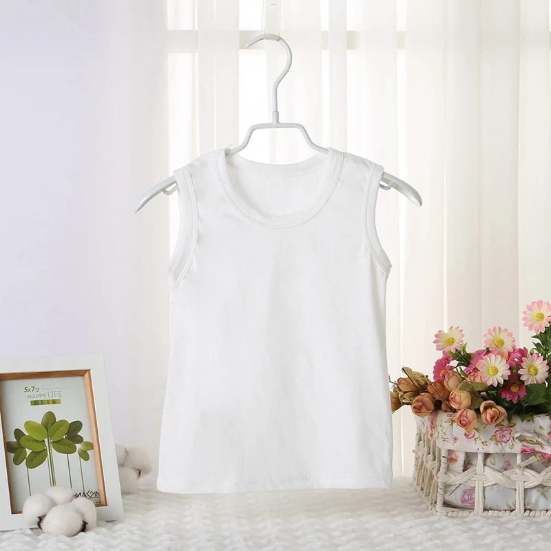 2-9T Summer Children Vest Kids Girls Boys Solid Color Tops Sleeveless Undershirts Tees Shirts White Cotton Breathable T Shirt