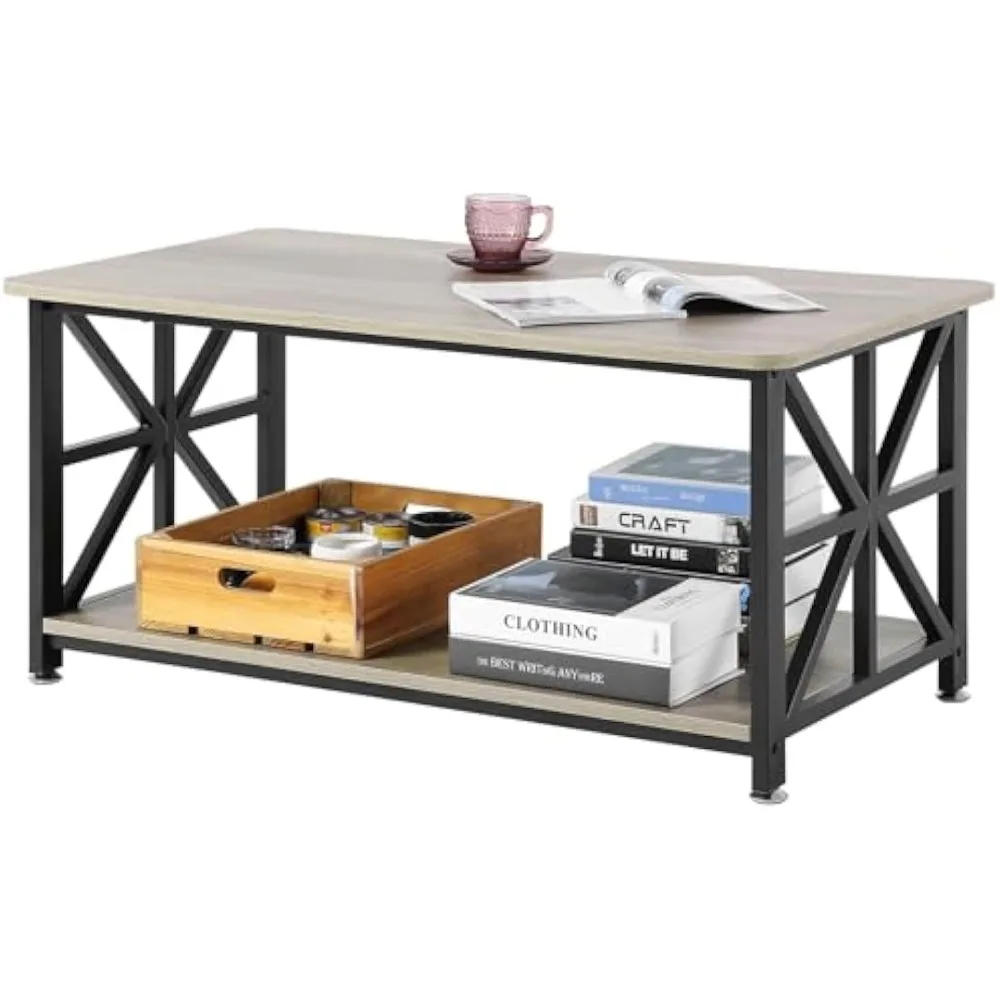 

40" Farmhouse Coffee Table, Rectangle Coffee Table with Open Storage Compartment, Wooden Rustic Cocktail Table for Living Room,