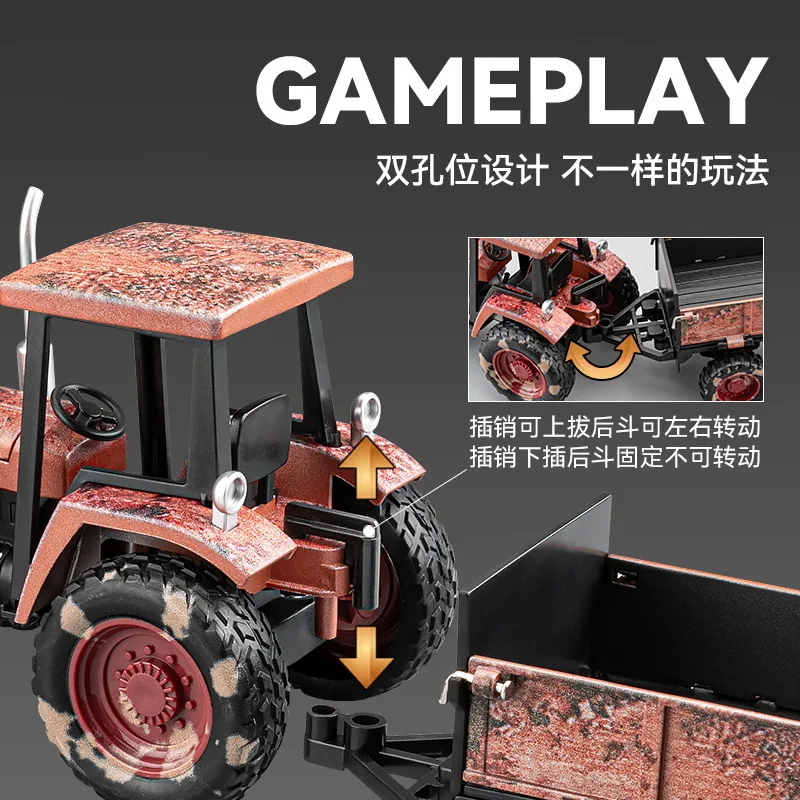 Chezhi Farm Tractor Model Alloy Simulation Pull Back With Sound And Light Detachable Dump Trailer For Collectors Decoration