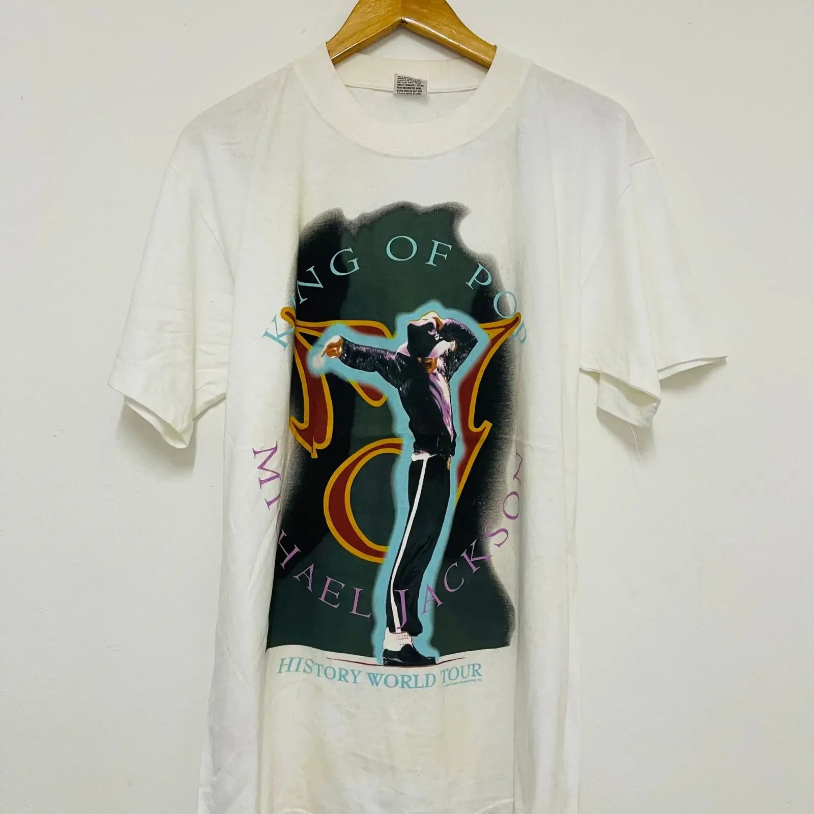 Vintage 90 s Micheal Jackson History Tour 1997 Pop Solo Singer T Shirt King Music Rare Streetwear White L vintage Washed Unisex