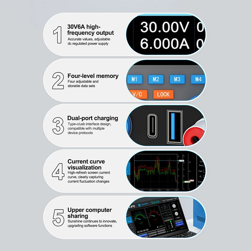 SUNSHINE P4 Pro Digital Controlled DC Power Supply Overvoltage and Overcurrent Protection Smart Regulated Power Supply