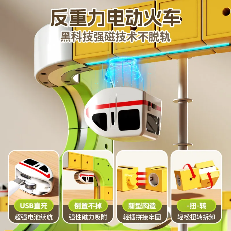 รถไฟฟ้ารุ่นใหม่ปี 2025 แบบแม่เหล็ก วิศวกรรมรางแม่เหล็ก ของเล่นประกอบสำหรับเด็ก เป็นของขวัญวันเกิด