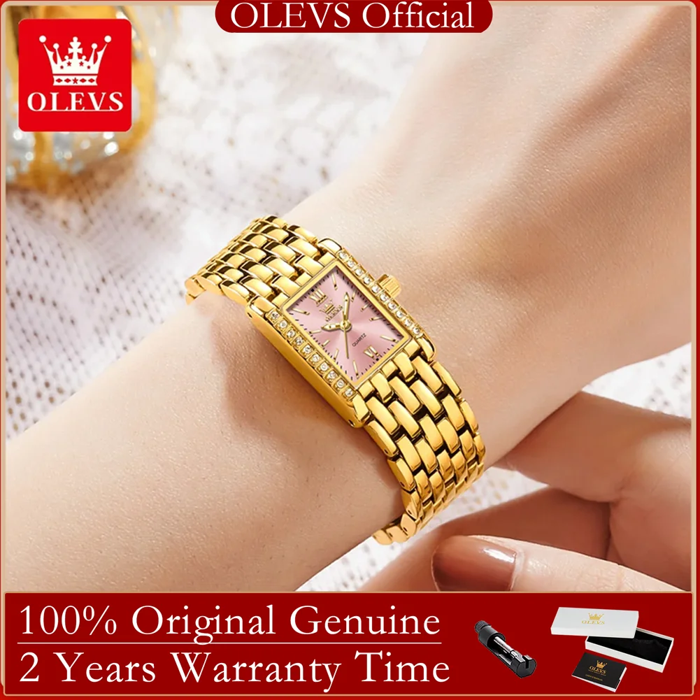 OLEVS 3700 Watches for Woman Fashion Elegant Golden Square Dial Original Quartz Woman Watch Light Luxury Ladies Dress Watch New
