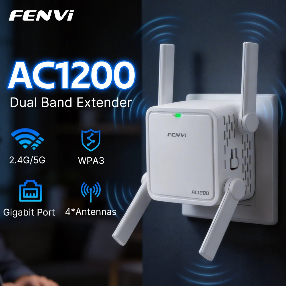 FENVI AC1200R 5Ghz 1200Mbps WiFi Repeater Dual Band WiFi Extender Amplifier 2.4G&5GHz Wi-Fi Signal Booster Long Range Network