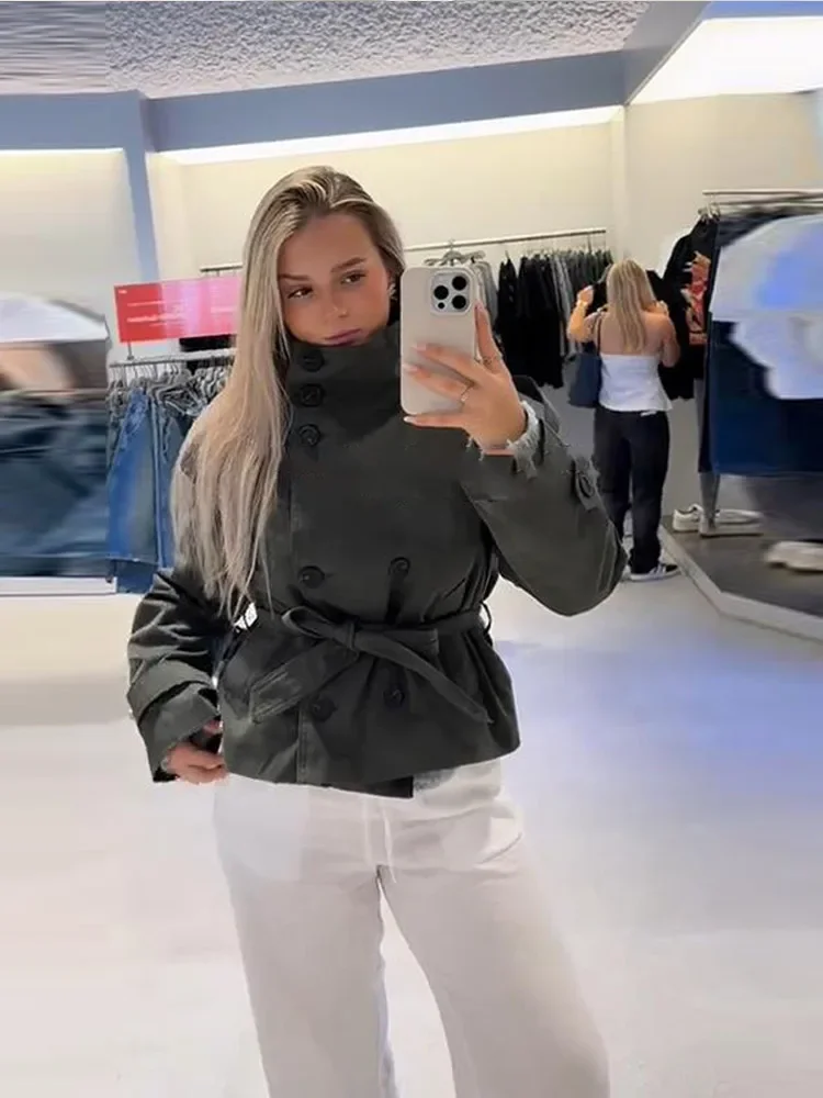 Giacca a vento 2025 nuovo design retrò con risvolto con spalline doppiopetto versatile stile corto a maniche lunghe