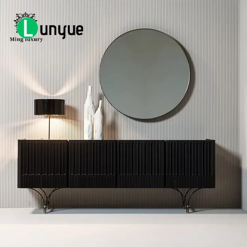 Modern Luxury Italian Design Solid Wood Stainless Steel Living Room Partition Display Cabinet for Villa Apartment Home