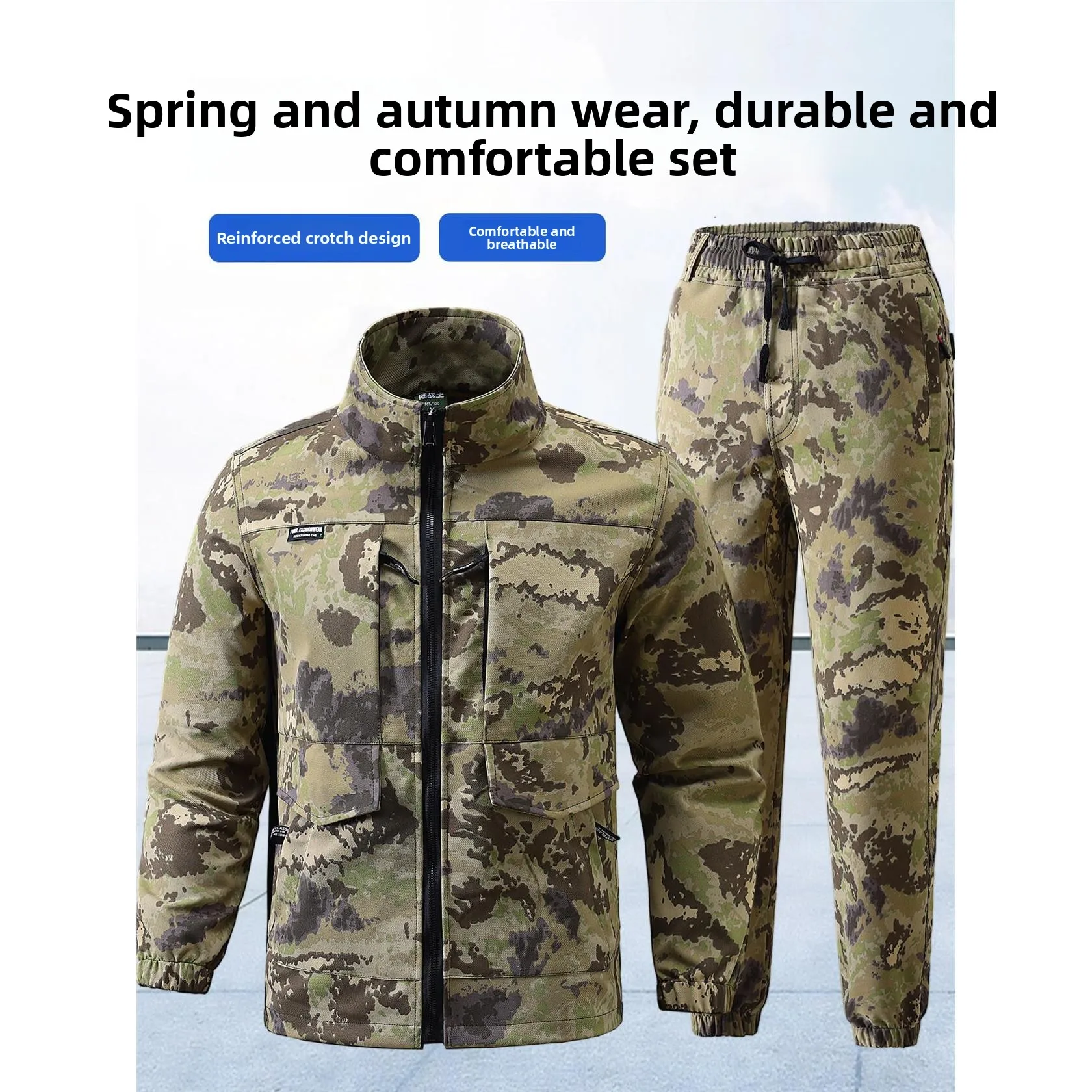 

Мужской камуфляжный рабочий костюм для весны и осени, повседневная уличная одежда, износостойкий, водонепроницаемый, из полиэстера и хлопка, для рабочих