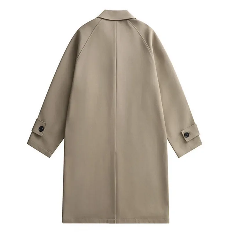 Wiosna Jesień Mężczyźni Długi Płaszcz Wiatrówka Casual Luźny Design Jednolity Kolor Trencz Mężczyźni Moda Koreański Styl Męskie Kurtki Odzież wierzchnia — zdjęcie 3