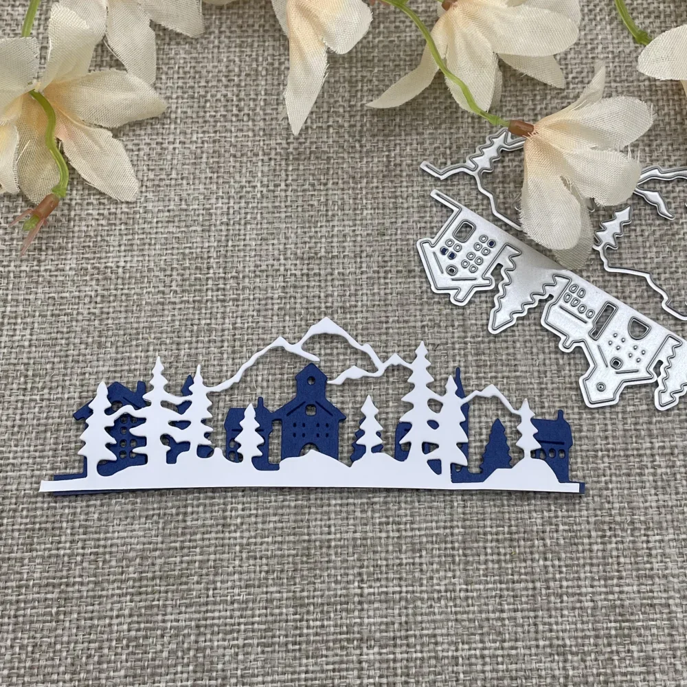 

Металлические вырубные формы для скрапбукинга и декоративного тиснения: Дом, дерево, края зданий. Шаблон для ручной вырезки.