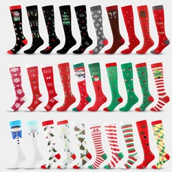 Weihnachten Kompression socken Santa Claus Baum Schneeflocke Muster Sport Socken Outdoor Wandern Krampfadern Ödem Männer Frauen Geschenke