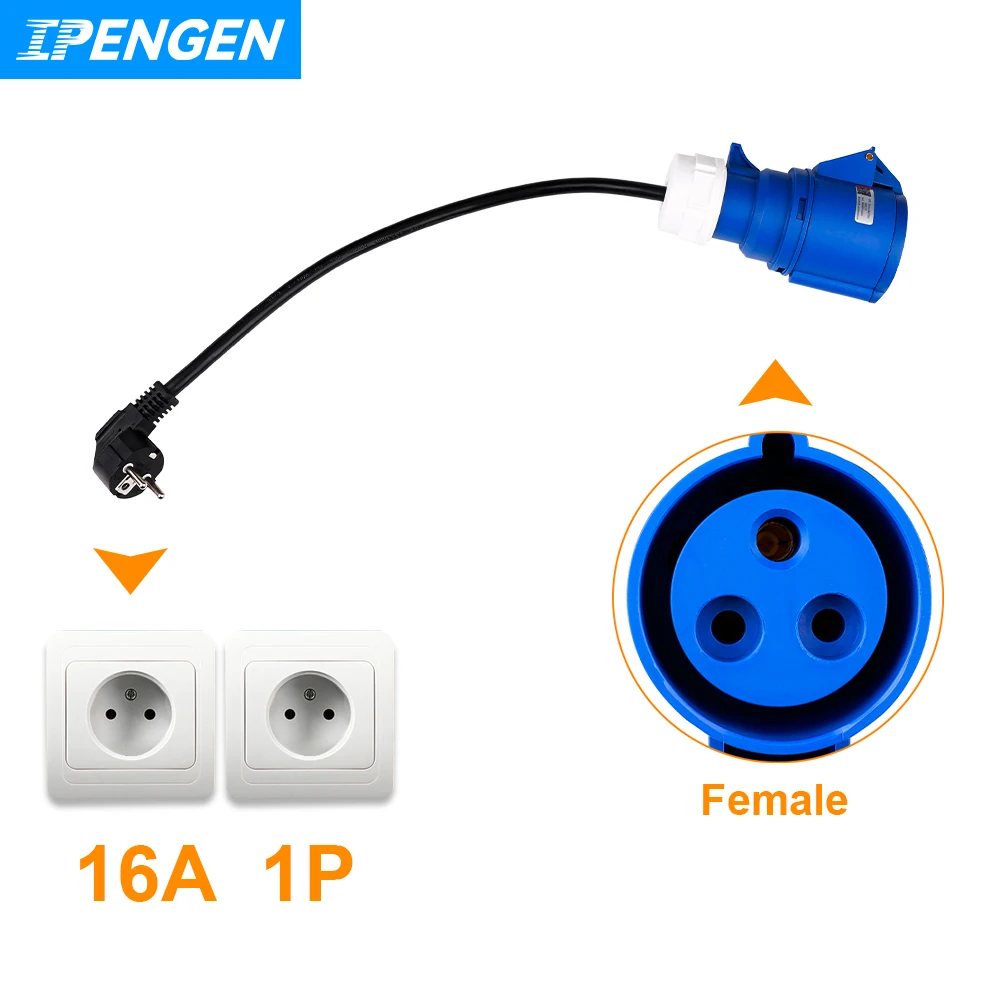 IPENGEN EV Charger Schuko Plug to CEE Blue Power Female Plug 3 Pins Socket Adapter Connect with 32A 1Phase 7KW Portable Charger