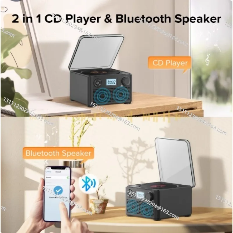 

CD Player Retro Home Gift English Bluetooth Music Disc Album CD Player FM Radio