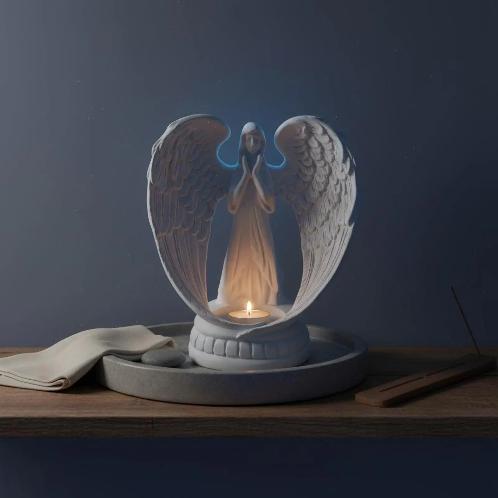 White Resin Angel Statue Nordic design Angel Wing Candle Holder Romantic Atmosphere Candlestick for Wedding, Living Room, Table - view 3