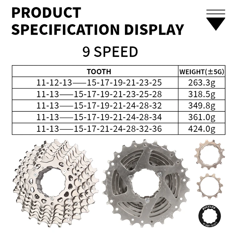 BUCKLOS K7 Bicycle Cassette 9V Mountain Bike Cassette Flywheel 9 Speed Road Bike Freewheel Durable MTB Sprocket for SHIMANO HG