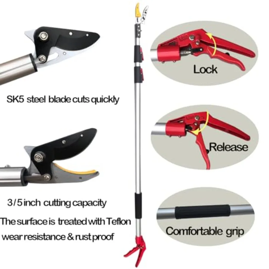 4.610ft Extendable Tree Pruner Telescopic Tree Trimmer Pole Saw with Upgrade Steel Saw Blade for Branch Cutting Fruit Picking a