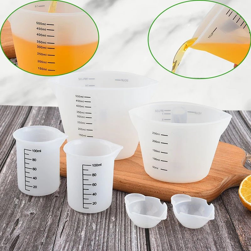 

6Pcs/Set Silicone Measuring Cup Clear Scale Food Grade Durable Non-stick DIY Cake Epoxy Resin Jewelry Making Kitchen Baking Tool