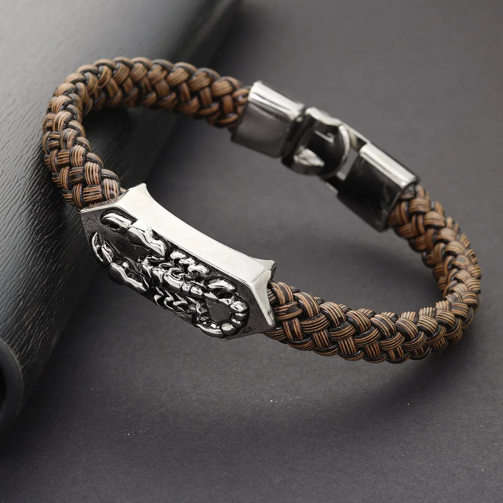 Vintage Scorpion Bracelet Trendy Men Jewelry PU Leather Charm Wristband Pulsera Hombre Punk Bracelets & Bangles S414