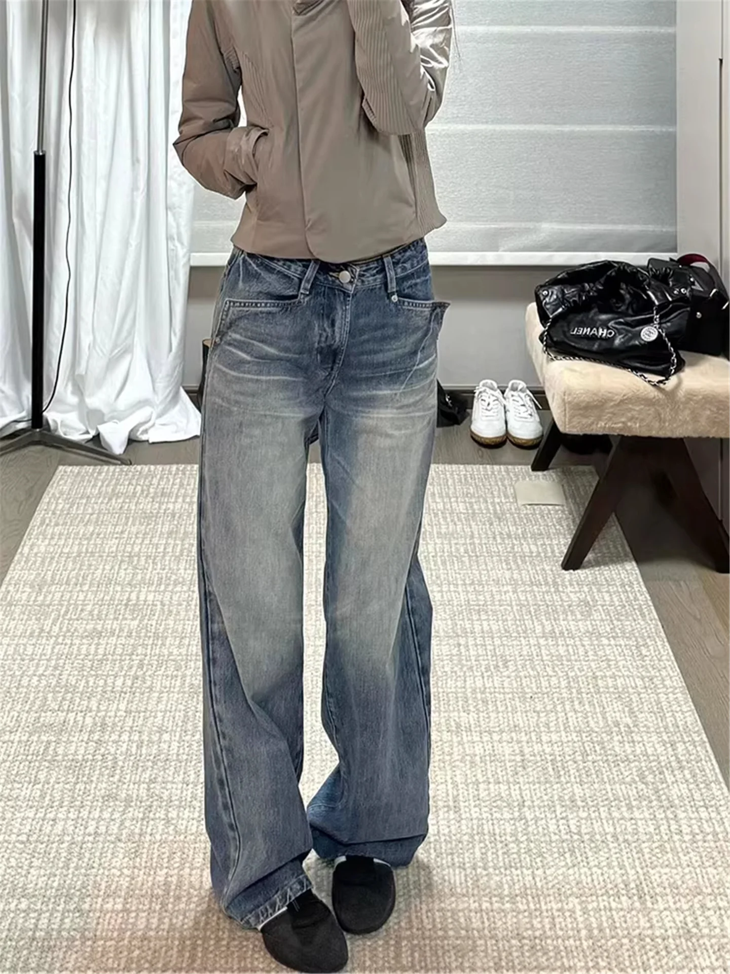 

Ретро джинсы женские с низкой талией, свободного кроя, прямые, удлиненные, весенняя мода, большие размеры, с эффектом похудения, для высоких женщин