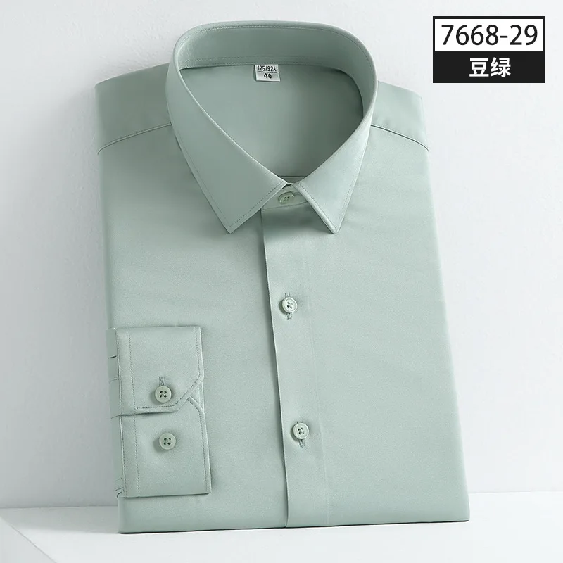 

HH235Elastic iron-free mercerized shirt solid color wedding photography spring new men's business casual long-sleeved shirt