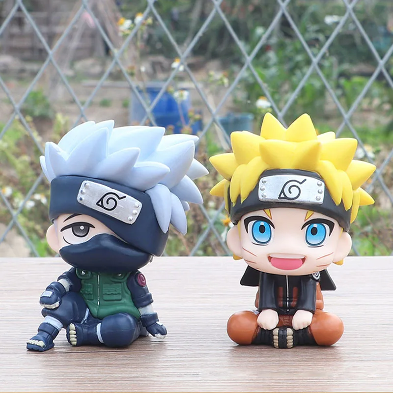 6pcs Q Edition Naruto Cartoon Sitting Position Sasuke Kakashi Gaara Model Action Anime Figures Ornaments Childrens Gifts