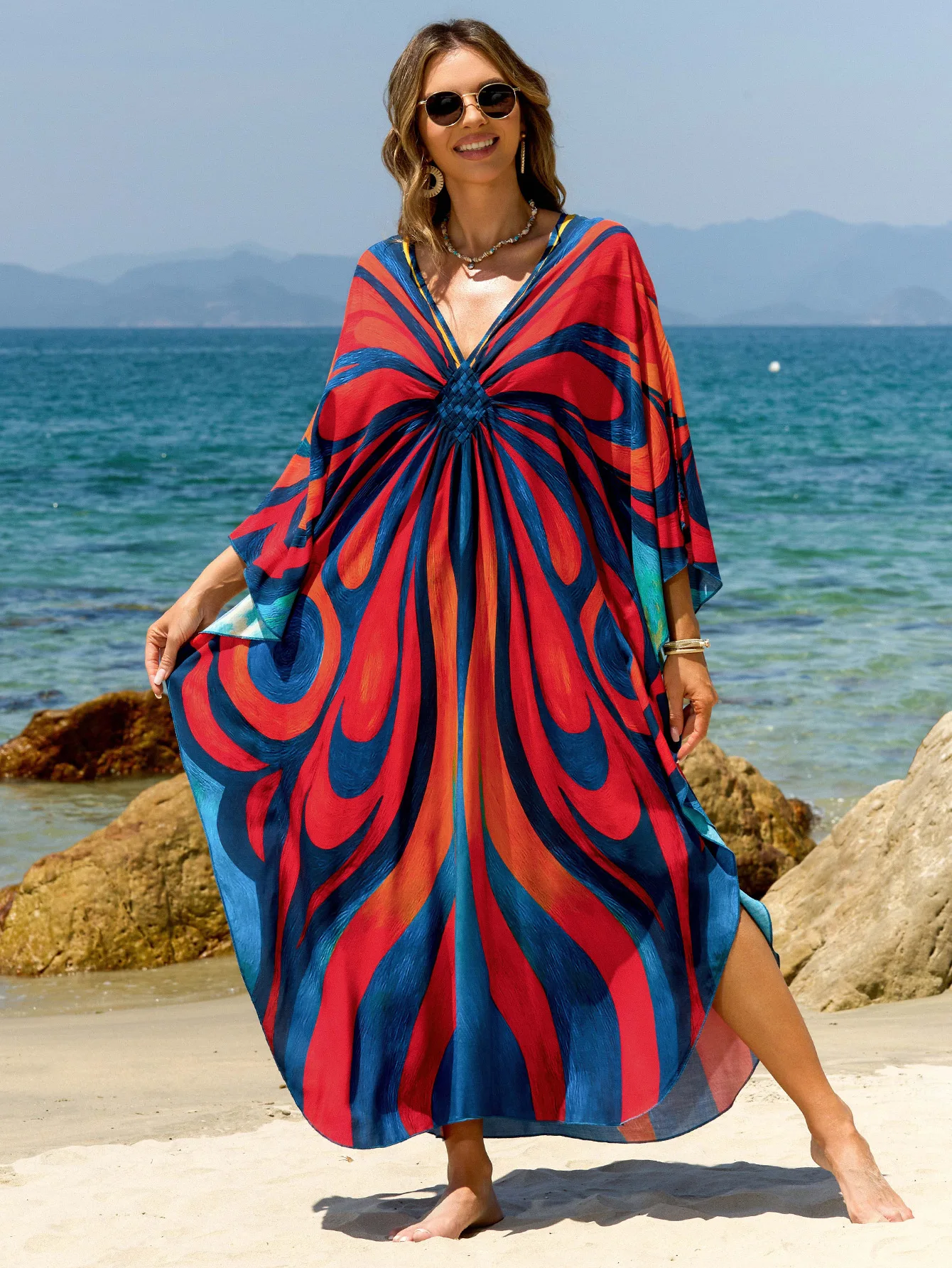

Beach Dresses Printed Kaftans for Women Hand Woven Cover Ups for Swimwear Maxi Vestidos Summer Holiday Beachwear Dropshipping
