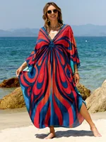 Cubierta de playa con estampado de mariposa rosa, traje de baño de talla grande tejido a mano, caftán, suministro de fábrica