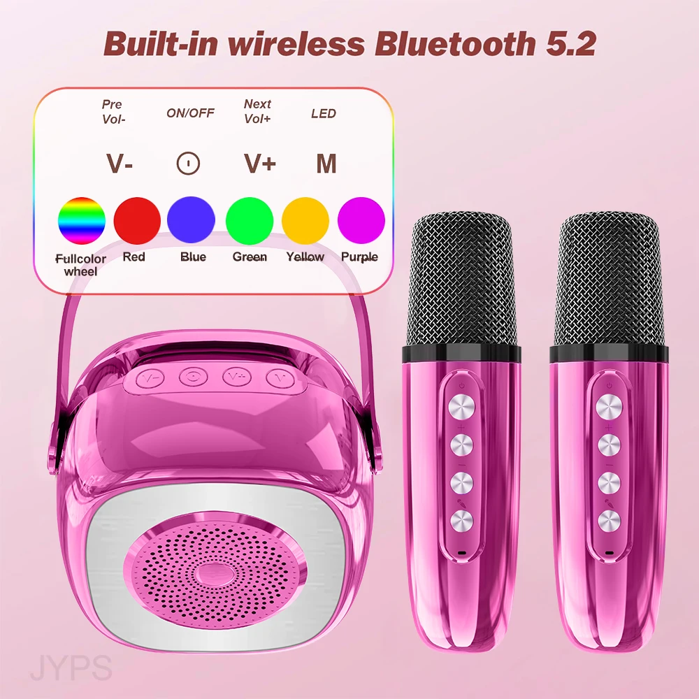 Новинка 2024, портативная мини-Колонка для караоке с Bluetooth и 2 беспроводными микрофонами