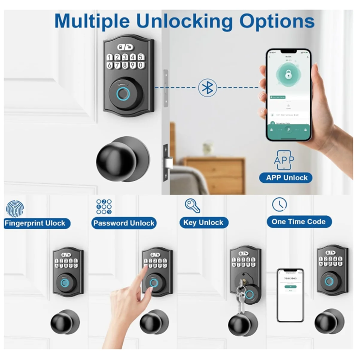 Fingerprint Door Lock with APP Control/Fingerprint/Password/Key, Smart Deadbolt Lock with Automatic Lock-Flyy