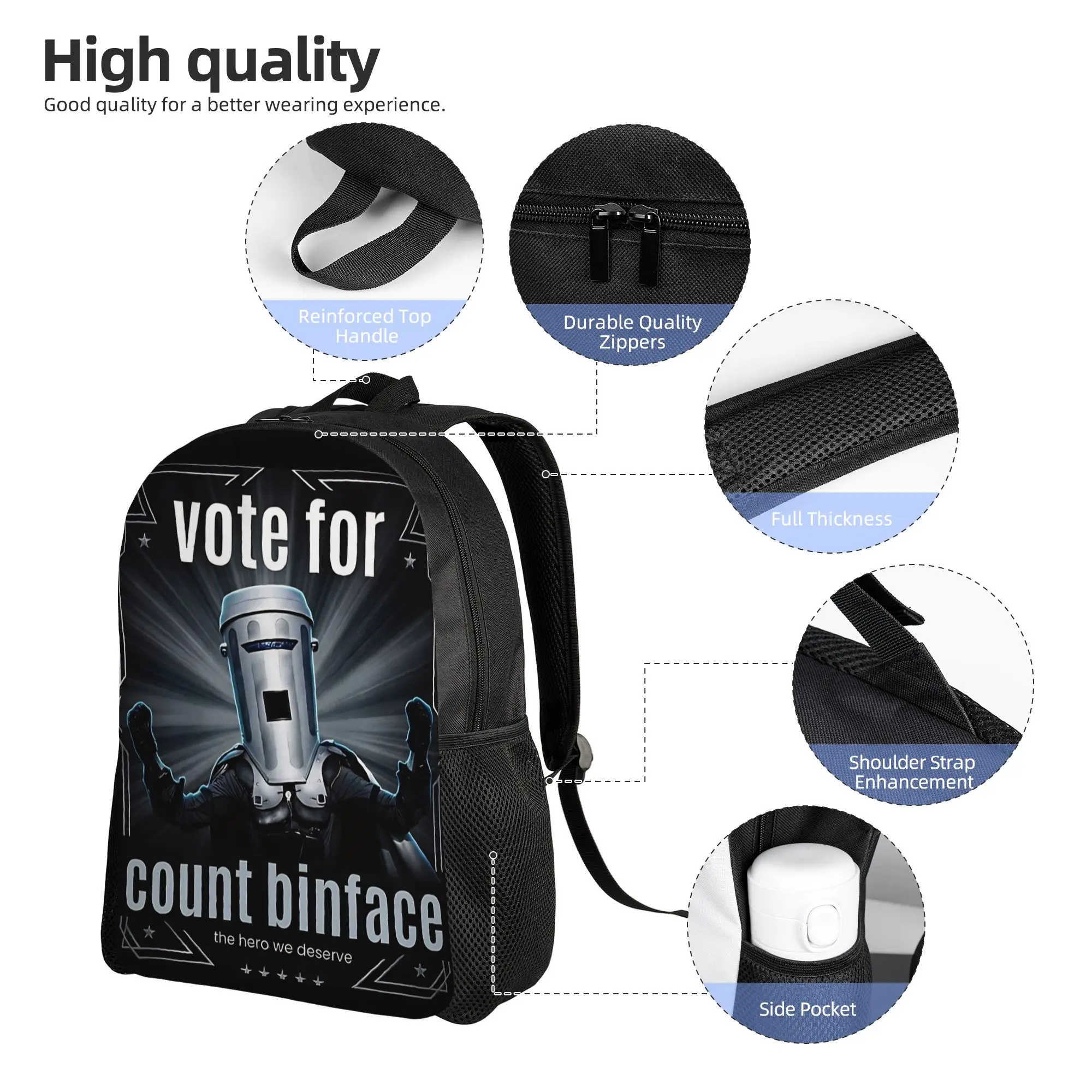 Vote for Count Binface 2026  UK Political Humour Backpack for Men Women Student Daypack  Laptop Computer Canvas Bags Sports