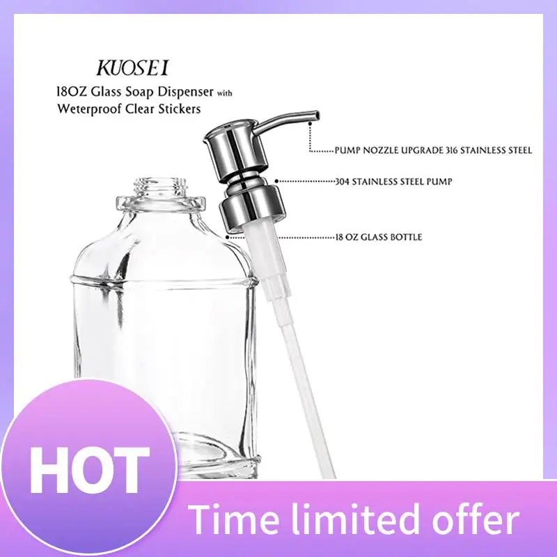 

B69C Стеклянный дозатор мыла с нержавеющим насосом из нержавеющей стали Многоразовый дозатор мыла для рук Дозатор мыла для ванной комнаты