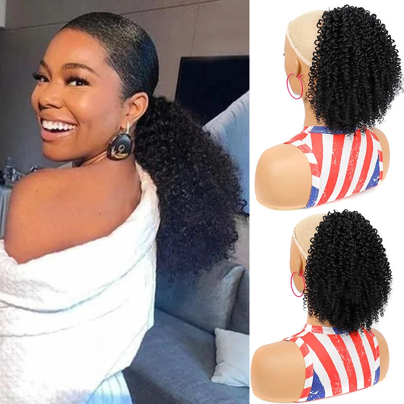

Short Kinky Curly Ponytail Extensions 10 Inch Afro Puffy Curly Ponytail Hairpiece for Women Synthetic Deep Curly Hair horse Tail