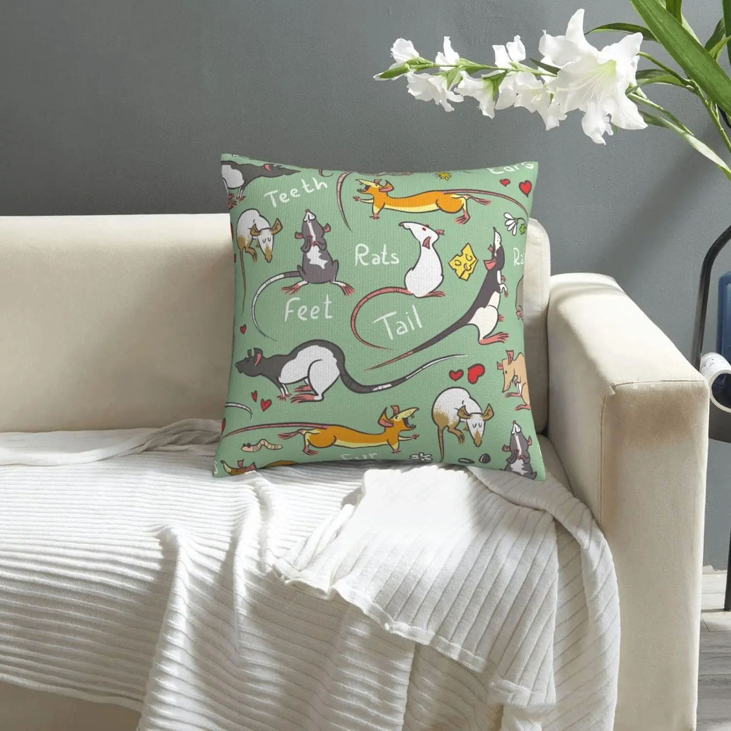 Janleap-funda de almohada decorativa con dibujos de ratón, cubierta de cojín con diseño divertido de animales y ratas