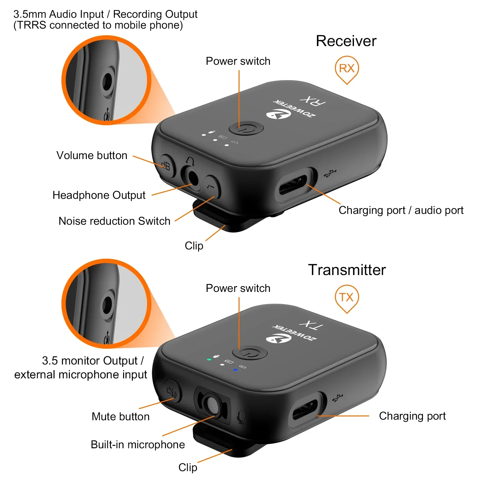 Mini Dual Channel Bluetooth 5 Lapel Studio Recording Microphone for Mobile Phone Youtube Camera Wireless Lavalier Microphone