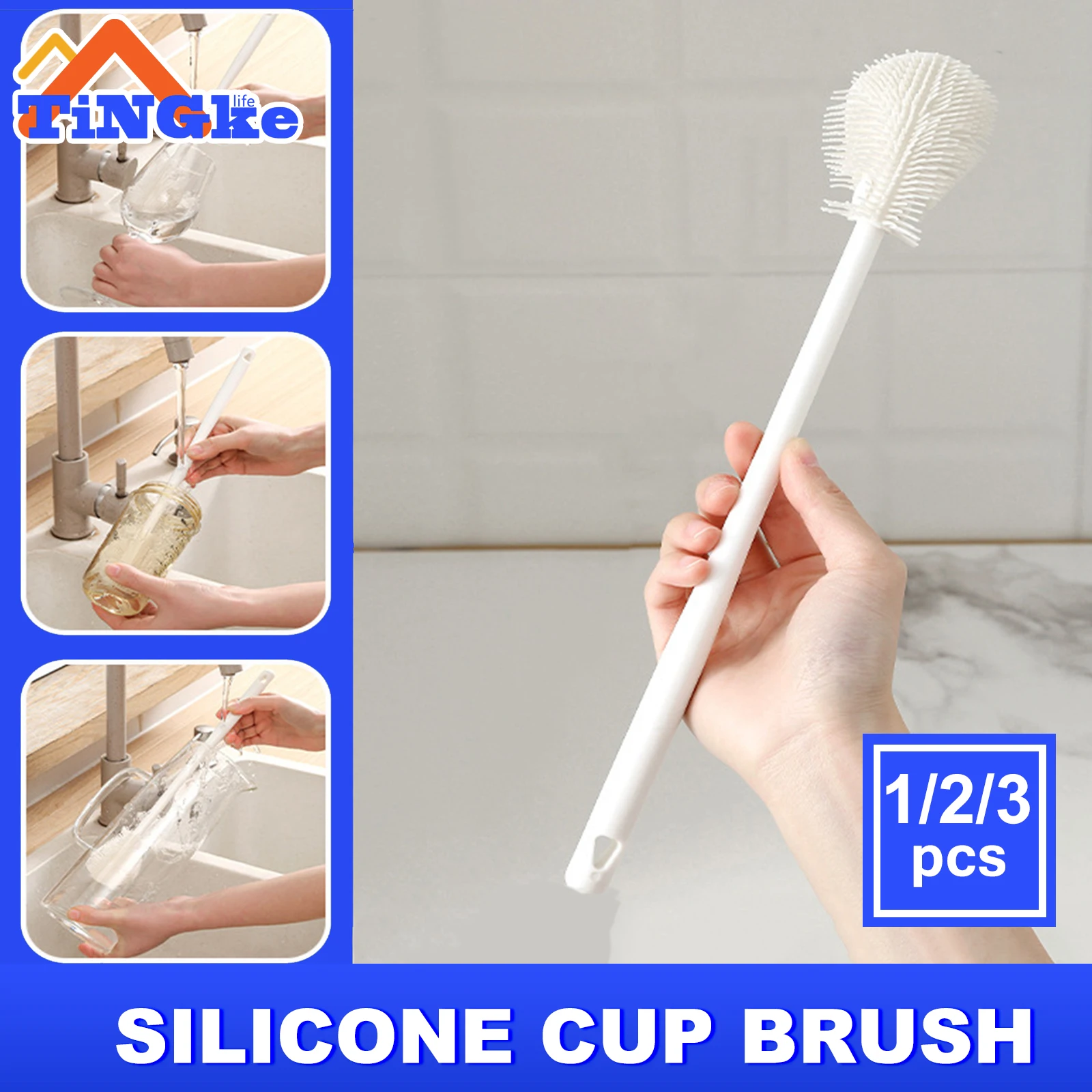 Silicone Cup Brush Cleaning Brush Long Handle Baby Bottles Clean Brush Useful Things For Kitchen Cleaning Supplies