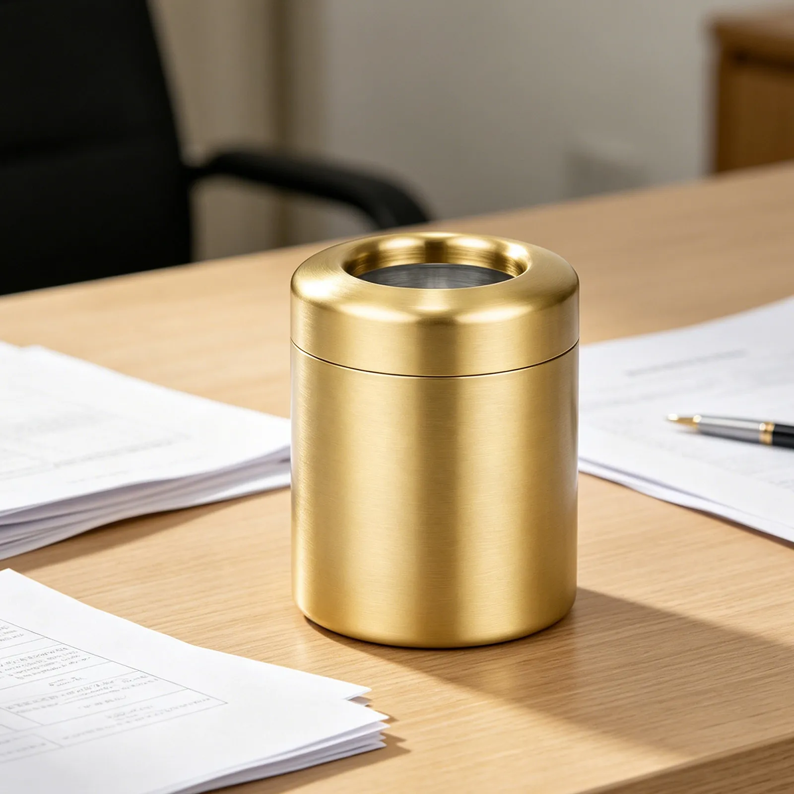 Mini Desktop Trash Can 0.4gal Stainless Steel Gold Small Office Garbage Bin Table Counter Car Office Trash Cans for Near Desk