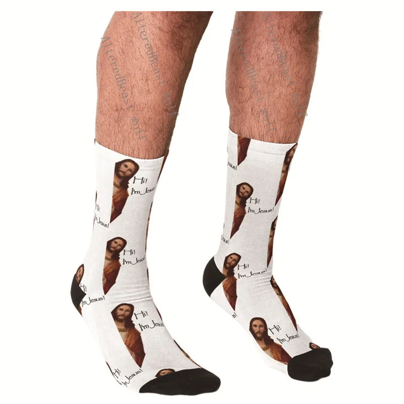 Men\'s Funny socks Jesus is watching you Socks harajuku Men Happy hip hop Novelty cute boys Crew Casual Crazy Socks for men