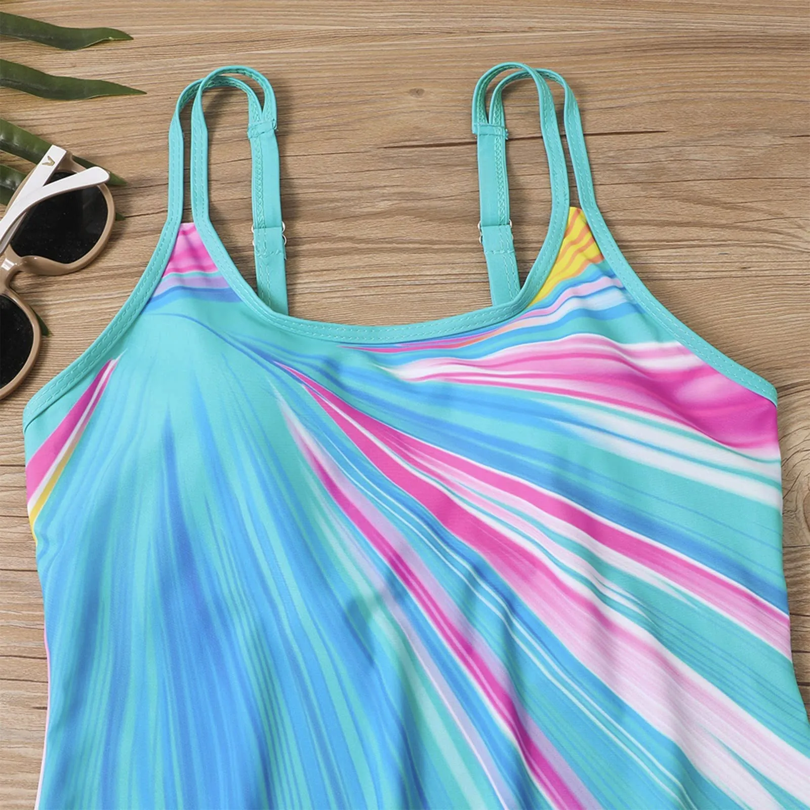 Elegant 2-Piece Sets For Women Women Plus Size Vintage Print Strappy Back Tankini Set Two Piece Swimdress Panty Комплекти бікіні