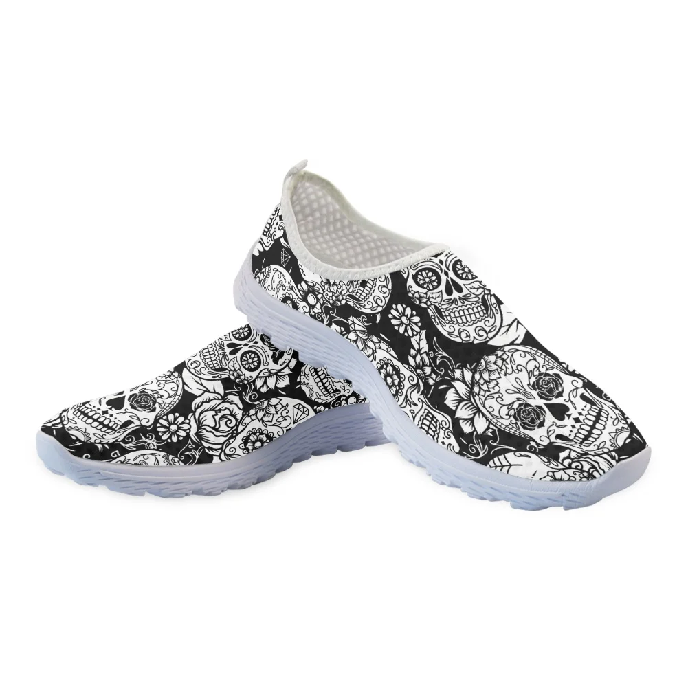 INSTANTARTS Breathable Woman Sneaker Flats Shoes Sugar Skull Print Summer Slip on Ladies Light Loafers Zapatos Mujer Mujer Pisos