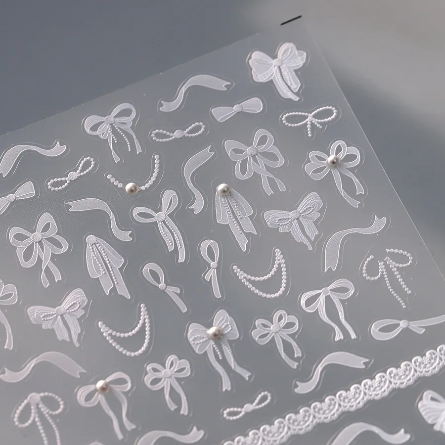 マニキュアステッカー,蝶ネクタイ,シルクリボン,ラインストーン,黒,ピンク,白,シンプルで洗練されたレース,ネイルアート,デカール