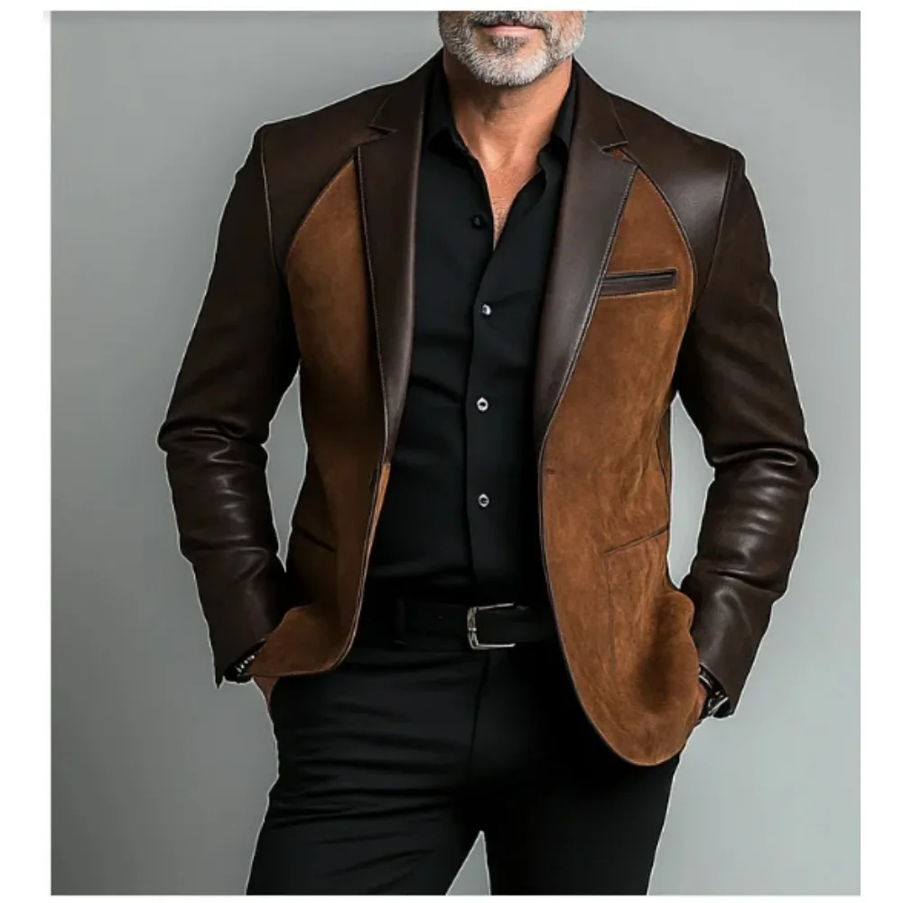 

Men's Casual Suit Jacket Fashionable Patchwork Design Long Sleeve Lapel Fashionable Daily Office Street Loose Suit Jacket