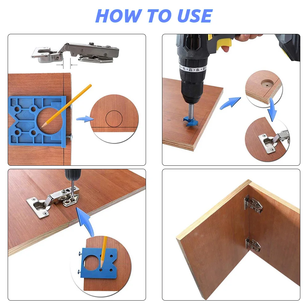 35mm Hinge Drilling Jig Set Concealed Guide Hinge Hole Drilling Locator Woodworking Hole Opener Door Cabinet Accessories Tools