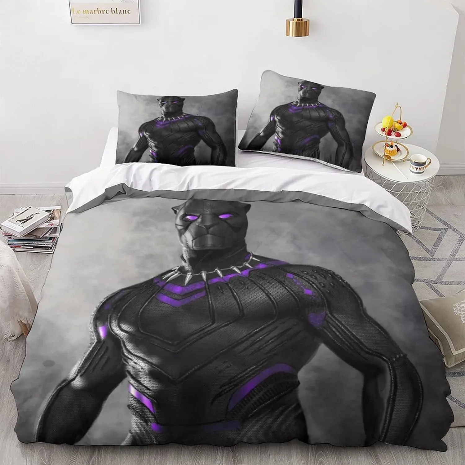 Disney Black and Panther Bed Covers Bedding Set,Modern Printed 2/3-Piece Set Queen Comforter Sets Marvel Bed Linen