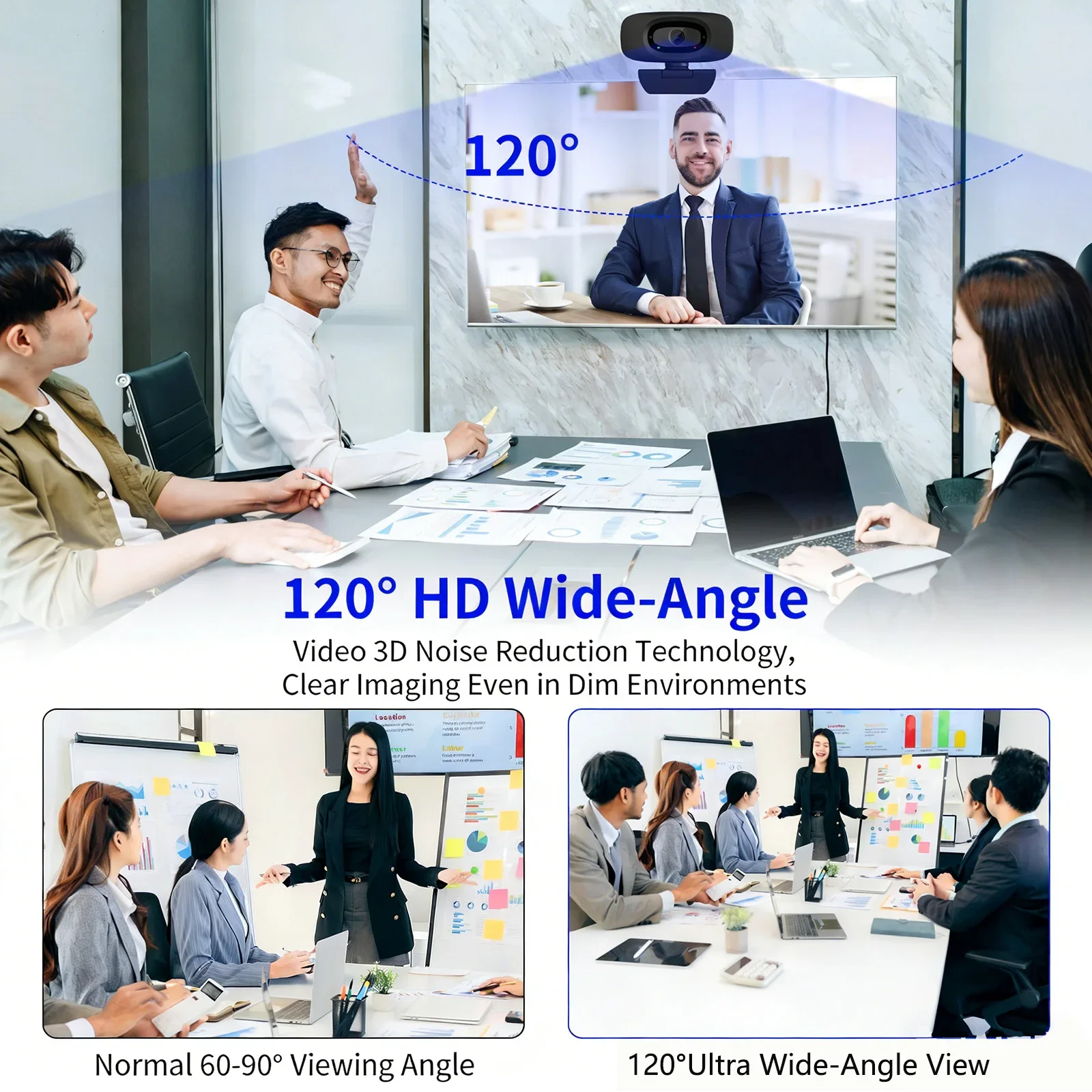 1080P USB Webcam 4K HD Web Camera Smart Noise Reduction Autofocus 120°HD Wide-Angle Microphone PC Laptop Video Shooting Camera