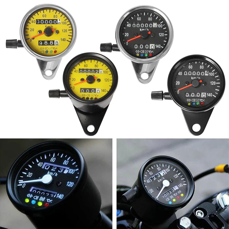 Universal Motorcycle KM/H Electronic Speedometer with LED Backlight Dual Odometer Gauge Retro Vintage Tachometer Moto Instrument