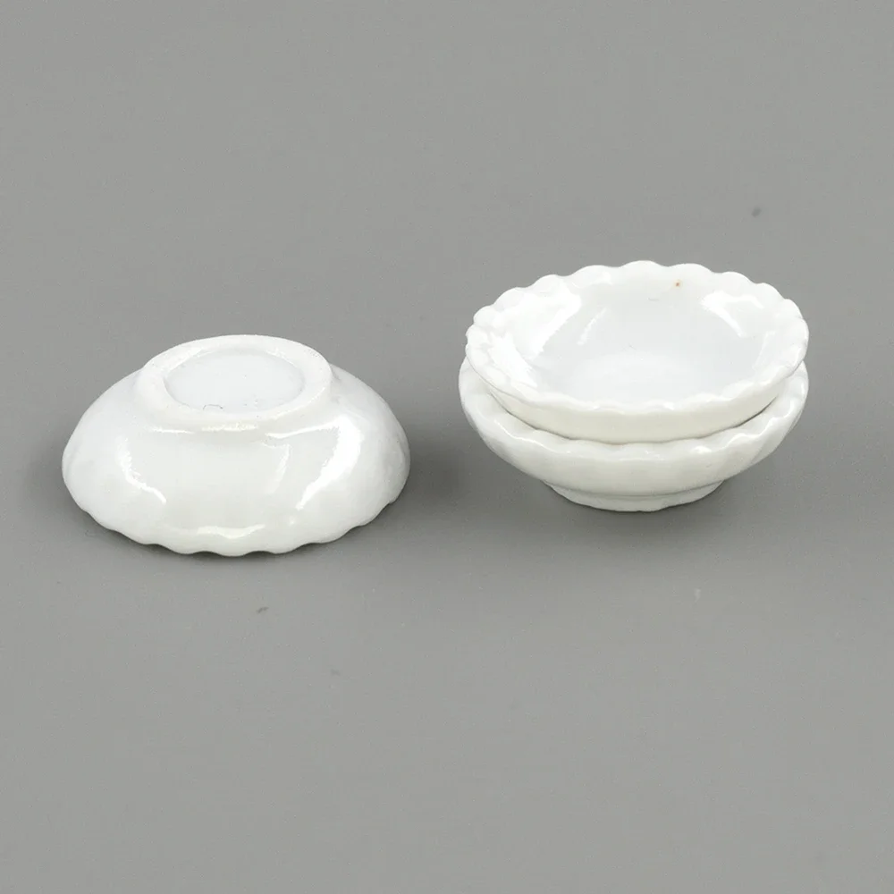 3Pcs 1/12 Dollhouse Miniature Accessories Mini Ceramic Food Plate Simulation Kitchen Dish Toys for Doll House Decoration