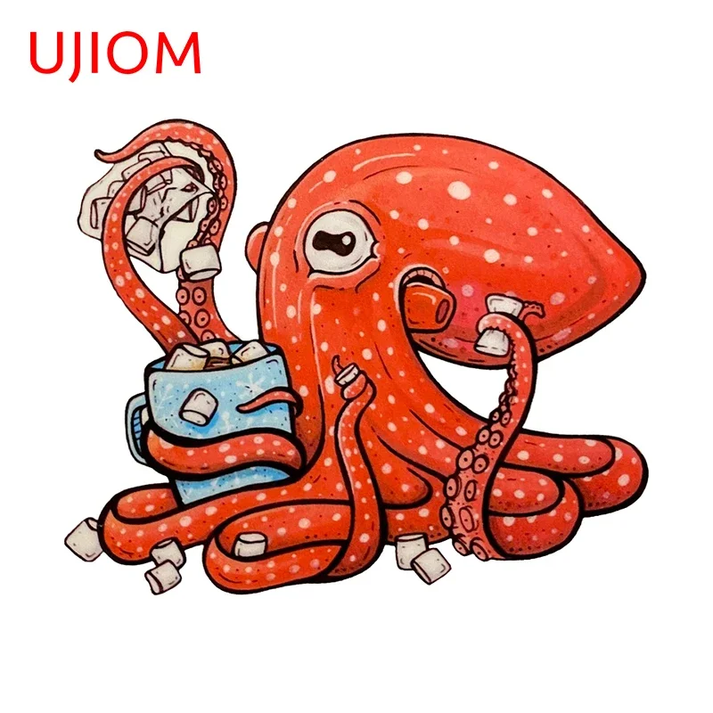 UJIOM Cute Octopus Eating Foods Wall Sticker Amsuiong Waterproof Bedroom Vinyl Decal Scratch Proof House Posters For Kids