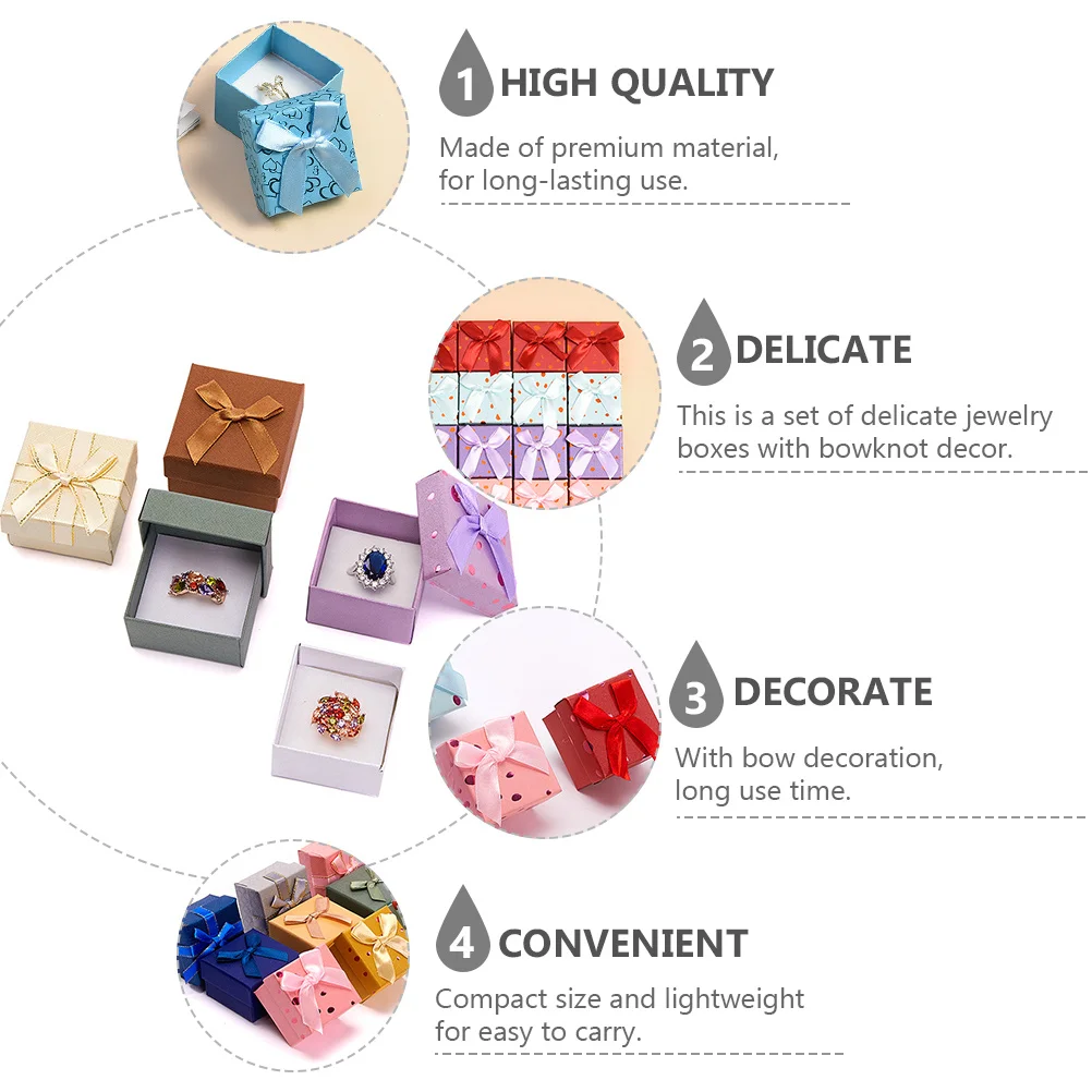 

10Pcs Jewelry Storage Box with Bowknot Design Elegant Present Container for Jewelry Gifts Protection Against Scratches Portable