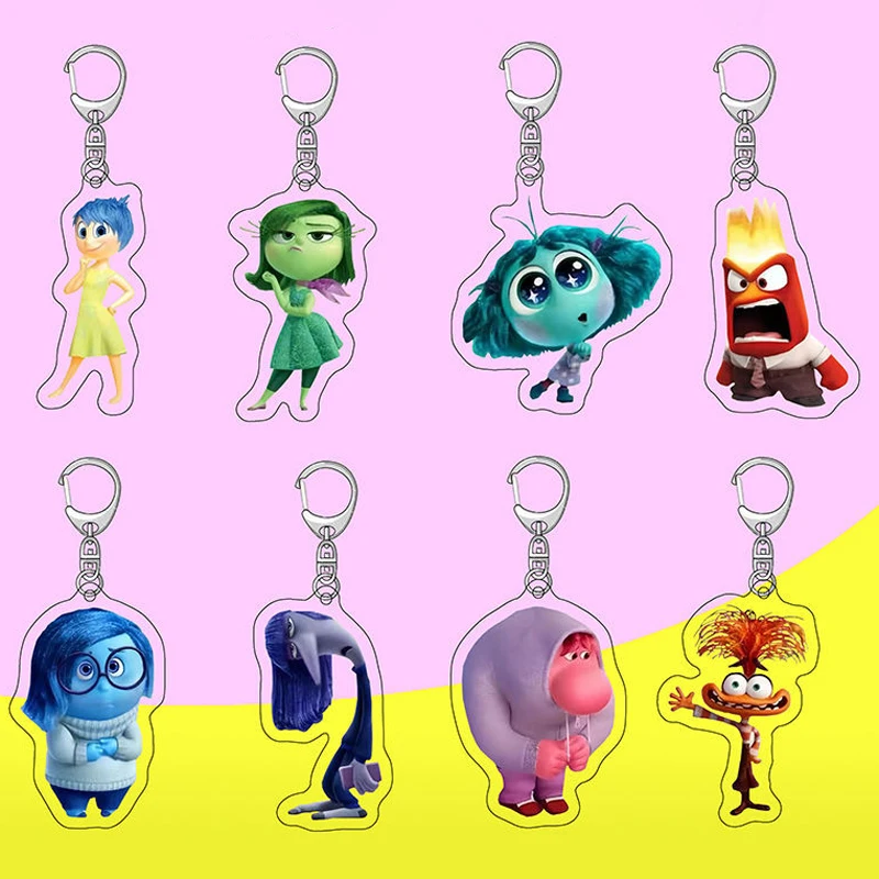 Inside Out 2 Acrylic Keychains Disney Anime Sadness Anger Anxiety Key Ring School Bag Pendant Decoration Kids Classic Toys Gift